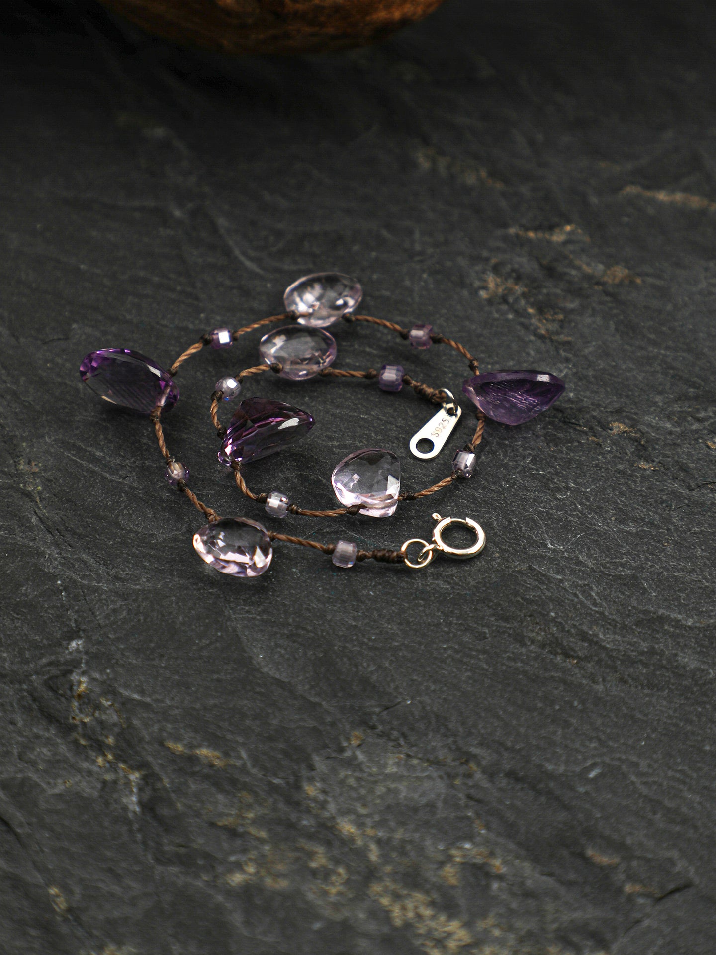 Diamond-Cut Petal Crystal Bracelet — amethyst diamond-cut, rose quartz petal-cut | SENLORE