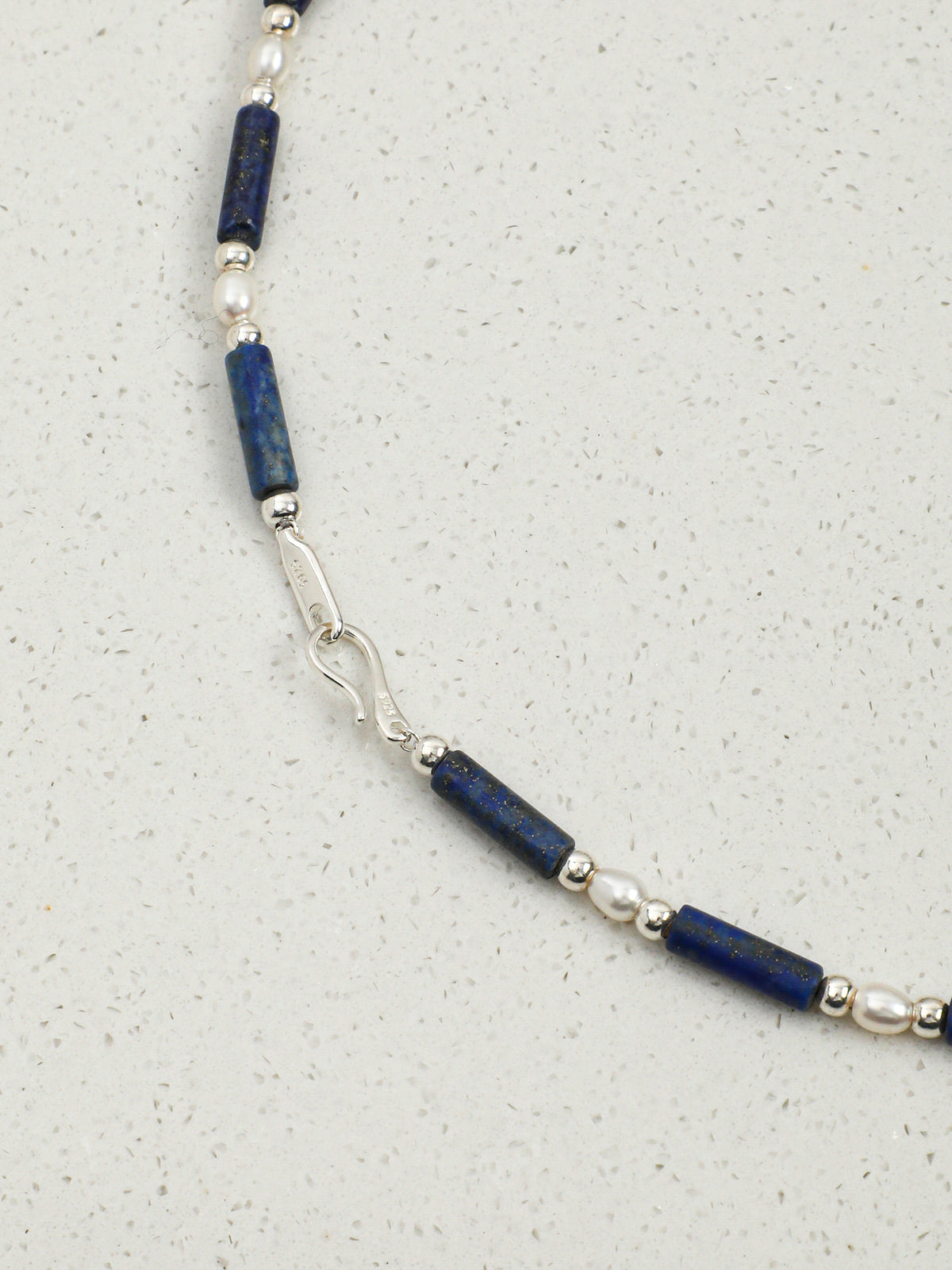 Lapis Lazuli Tube & Silver Bar Necklace — Lapis Lazuli, Pearl & Sterling Silver | SENLORE