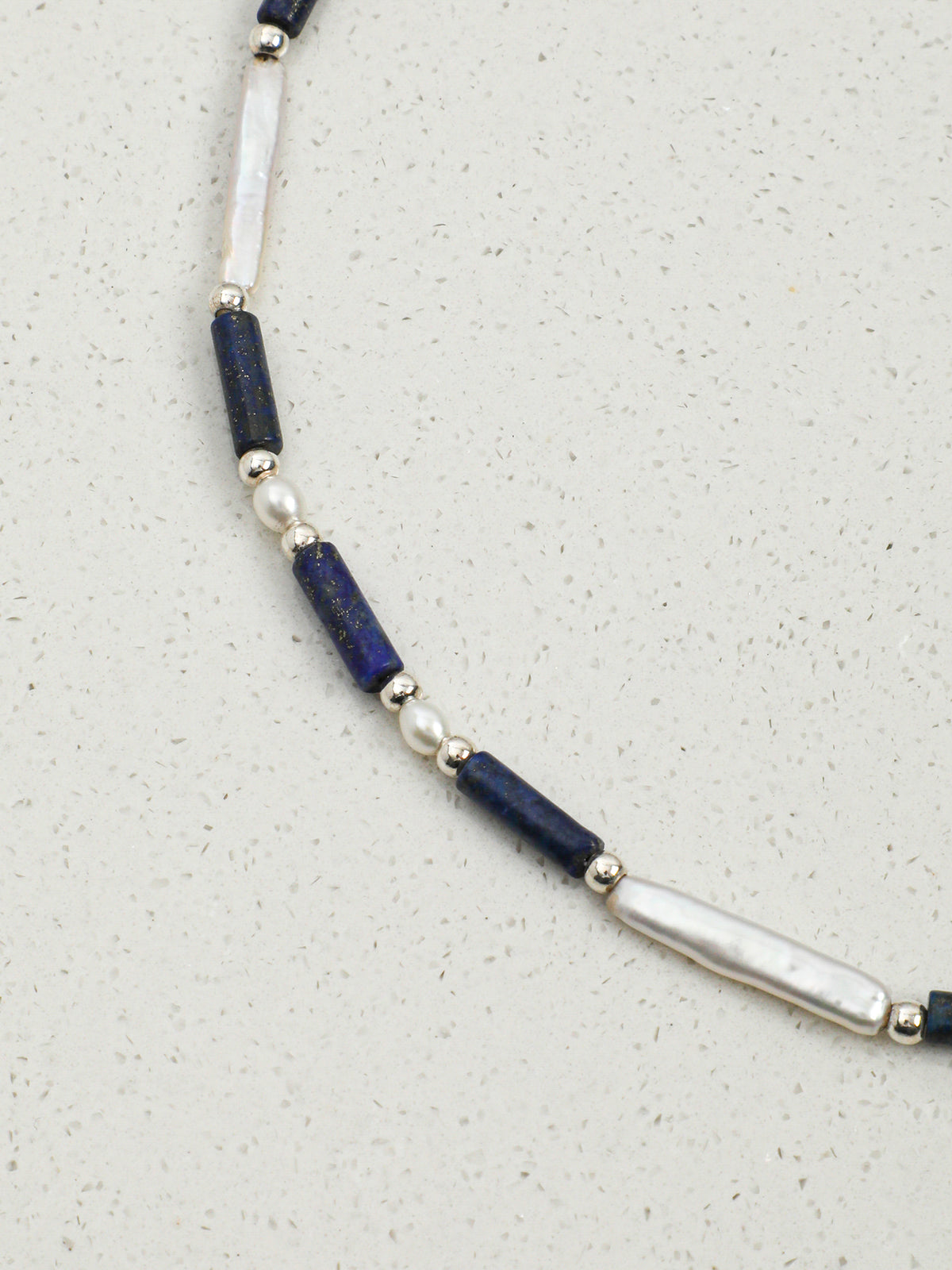 Lapis Lazuli Tube & Silver Bar Necklace — Lapis Lazuli, Pearl & Sterling Silver | SENLORE