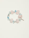 Macaron Color-Block Crystal Bracelet — large freeform rose quartz & seed pearl & S925 Sterling Silver | SENLORE