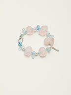Macaron Color-Block Crystal Bracelet — large freeform rose quartz & seed pearl & S925 Sterling Silver | SENLORE