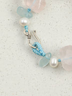 Macaron Color-Block Crystal Bracelet — large freeform rose quartz & seed pearl & S925 Sterling Silver | SENLORE