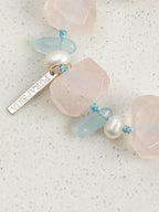 Macaron Color-Block Crystal Bracelet — large freeform rose quartz & seed pearl & S925 Sterling Silver | SENLORE