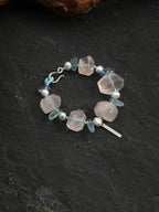 Macaron Color-Block Crystal Bracelet — large freeform rose quartz & seed pearl & S925 Sterling Silver | SENLORE