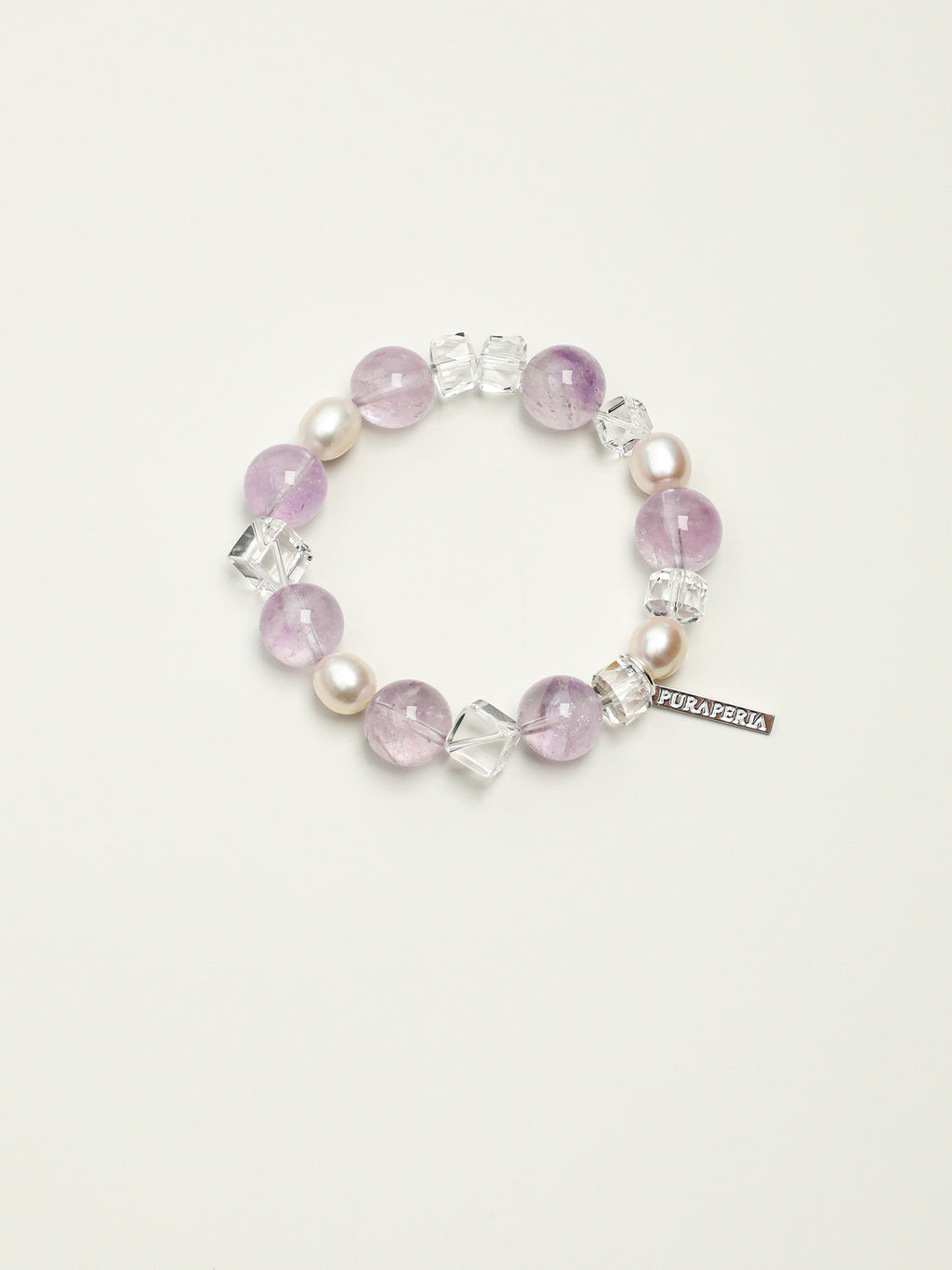 Amethyst Sugar-Cube Pearl Bracelet — amethyst round bead & white crystal rhombus cube & S925 Sterling Silver | SENLORE