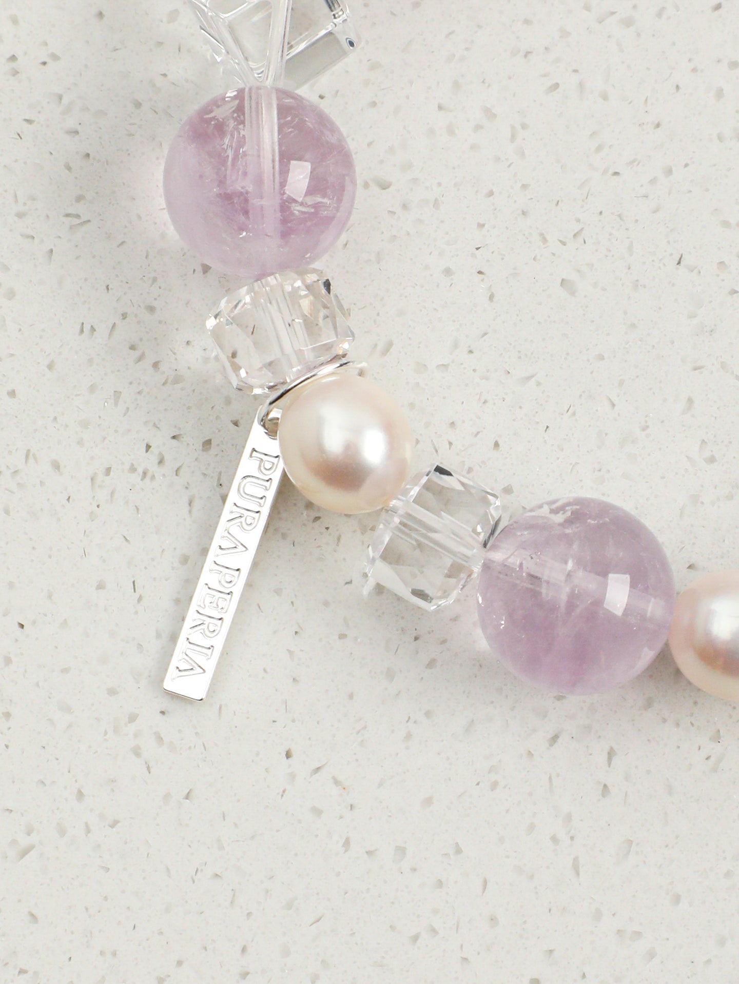 Amethyst Sugar-Cube Pearl Bracelet — amethyst round bead & white crystal rhombus cube & S925 Sterling Silver | SENLORE