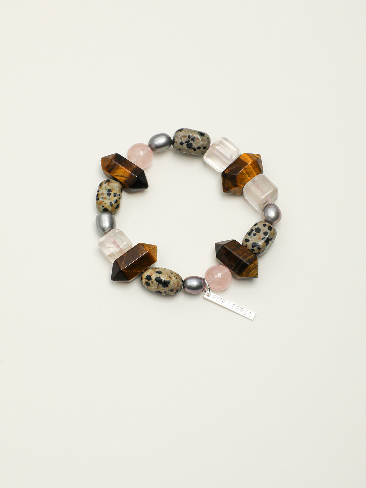 Tiger's Eye Rose Quartz & Spotted Stone Bracelet — Tiger's Eye, Rose Quartz & Sterling Silver | SENLORE