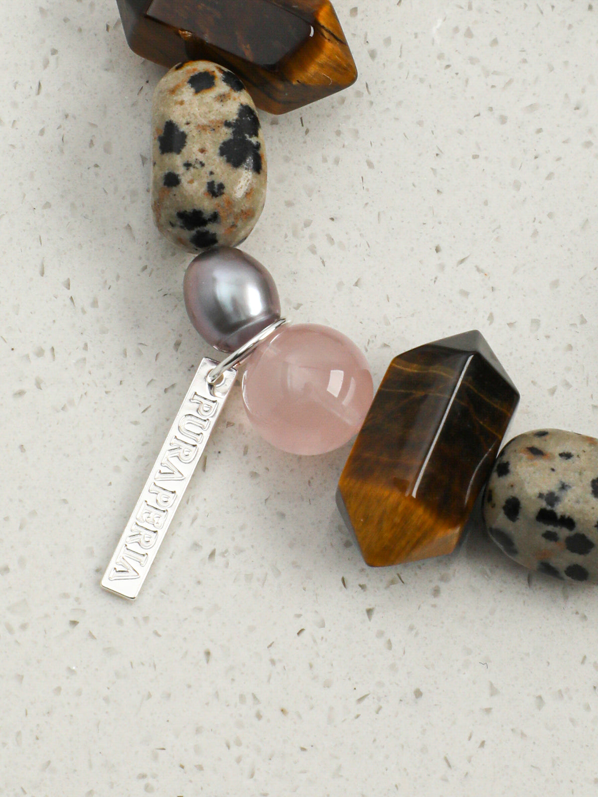 Tiger's Eye Rose Quartz & Spotted Stone Bracelet — Tiger's Eye, Rose Quartz & Sterling Silver | SENLORE