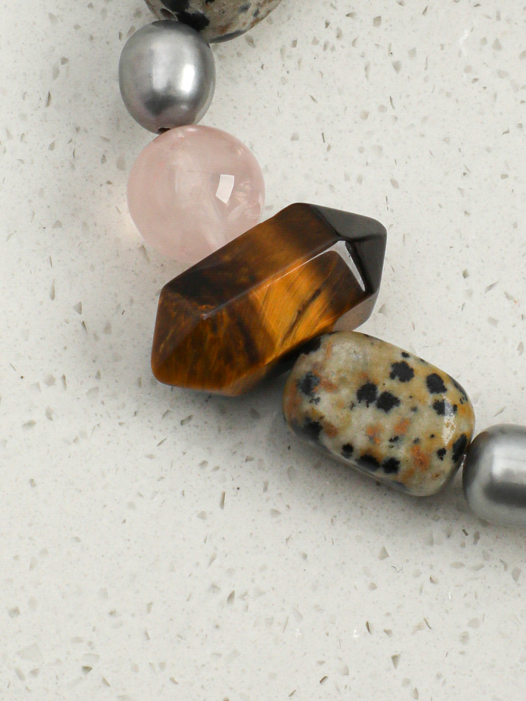 Tiger's Eye Rose Quartz & Spotted Stone Bracelet — Tiger's Eye, Rose Quartz & Sterling Silver | SENLORE