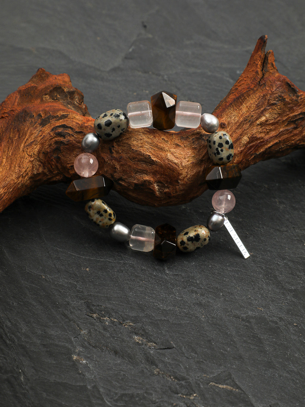 Tiger's Eye Rose Quartz & Spotted Stone Bracelet — Tiger's Eye, Rose Quartz & Sterling Silver | SENLORE