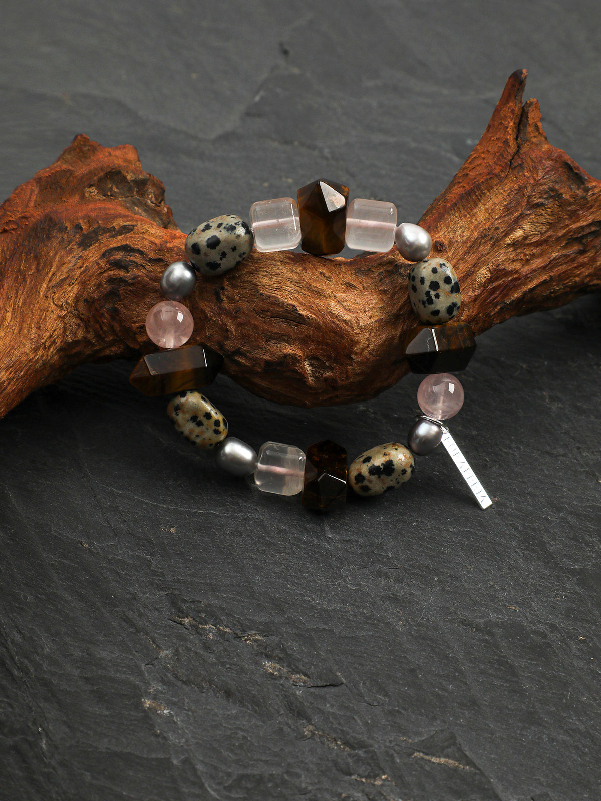 Tiger's Eye Rose Quartz & Spotted Stone Bracelet — Tiger's Eye, Rose Quartz & Sterling Silver | SENLORE