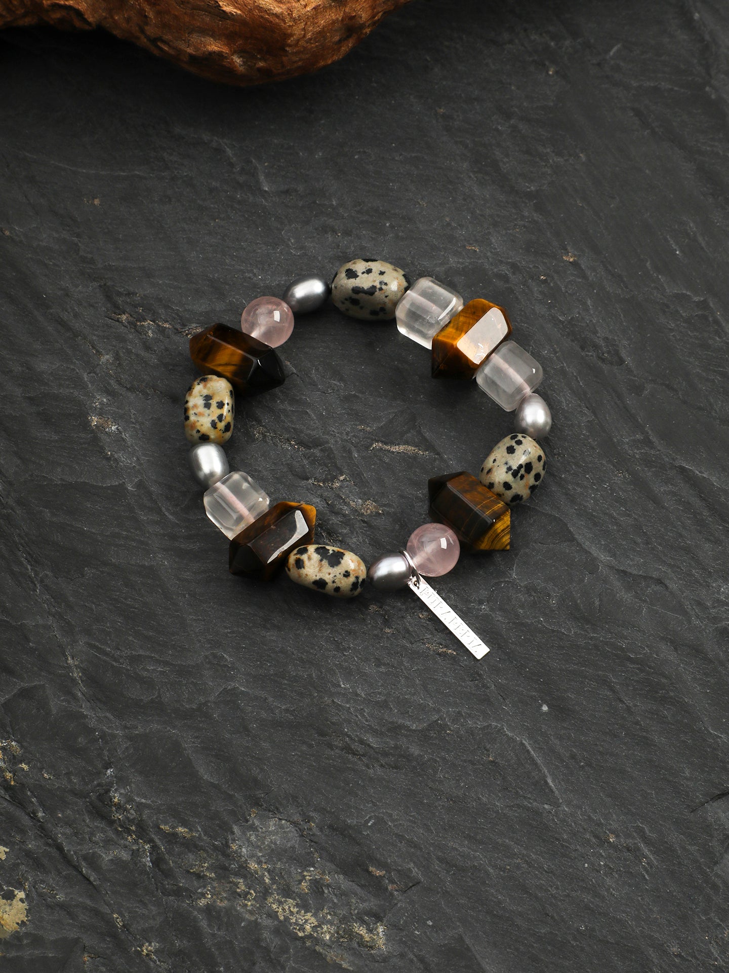 Tiger's Eye Rose Quartz & Spotted Stone Bracelet — Tiger's Eye, Rose Quartz & Sterling Silver | SENLORE