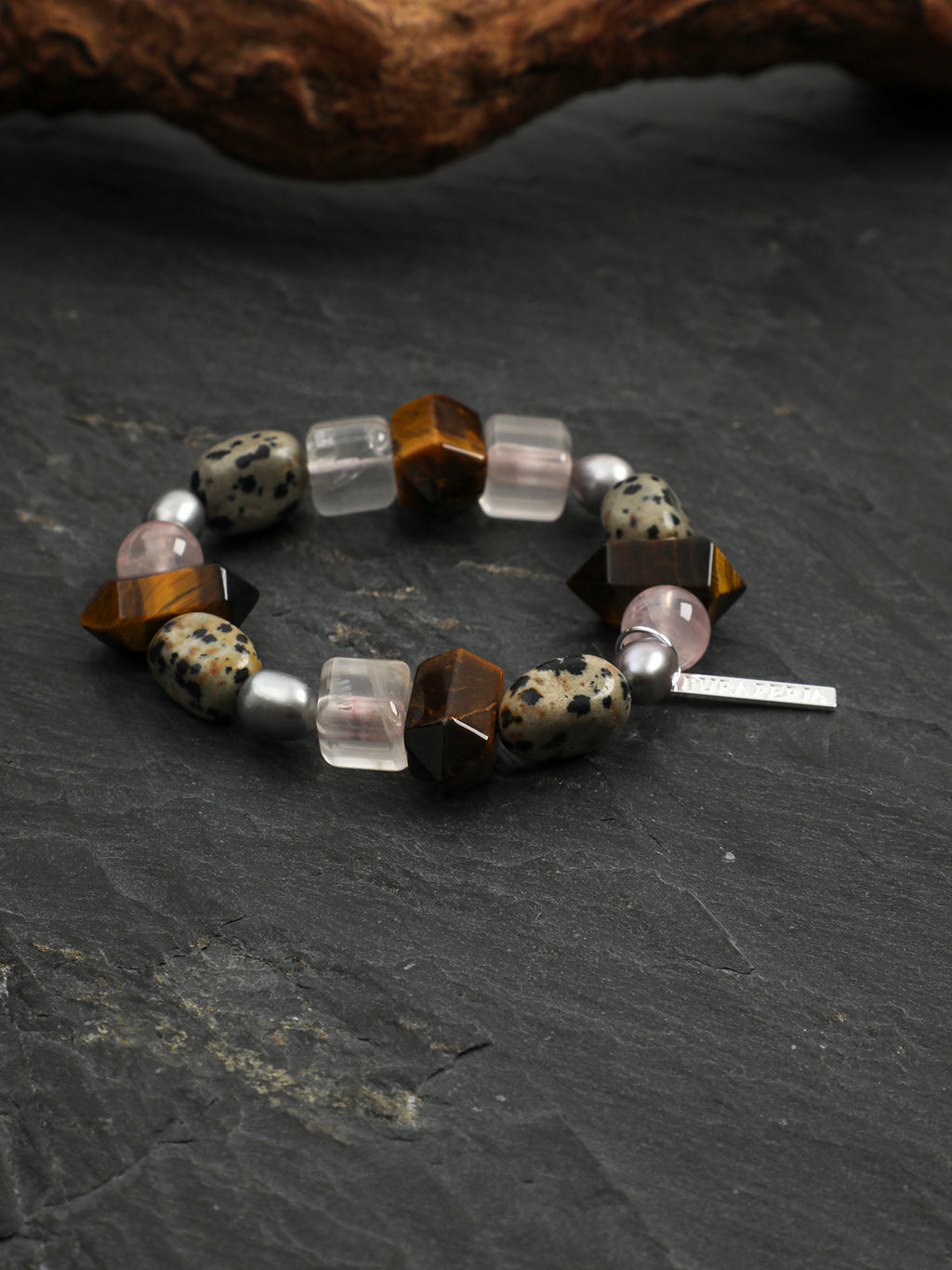 Tiger's Eye Rose Quartz & Spotted Stone Bracelet — Tiger's Eye, Rose Quartz & Sterling Silver | SENLORE