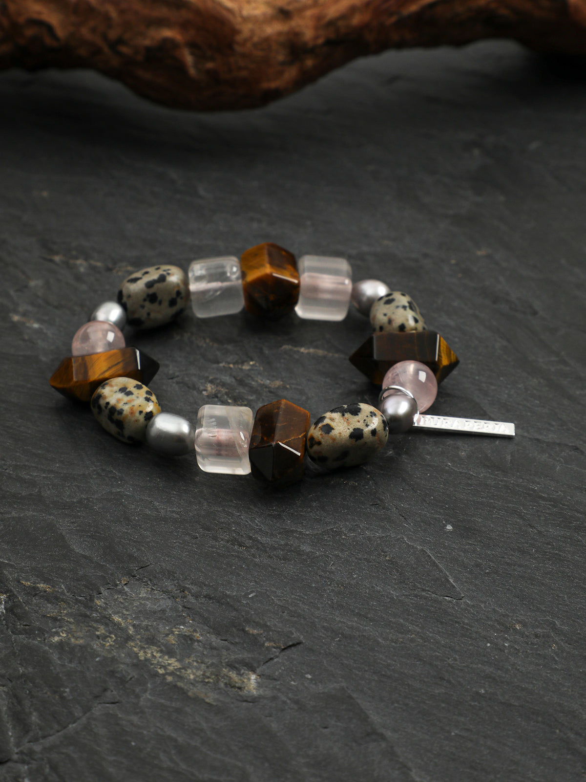 Tiger's Eye Rose Quartz & Spotted Stone Bracelet — Tiger's Eye, Rose Quartz & Sterling Silver | SENLORE