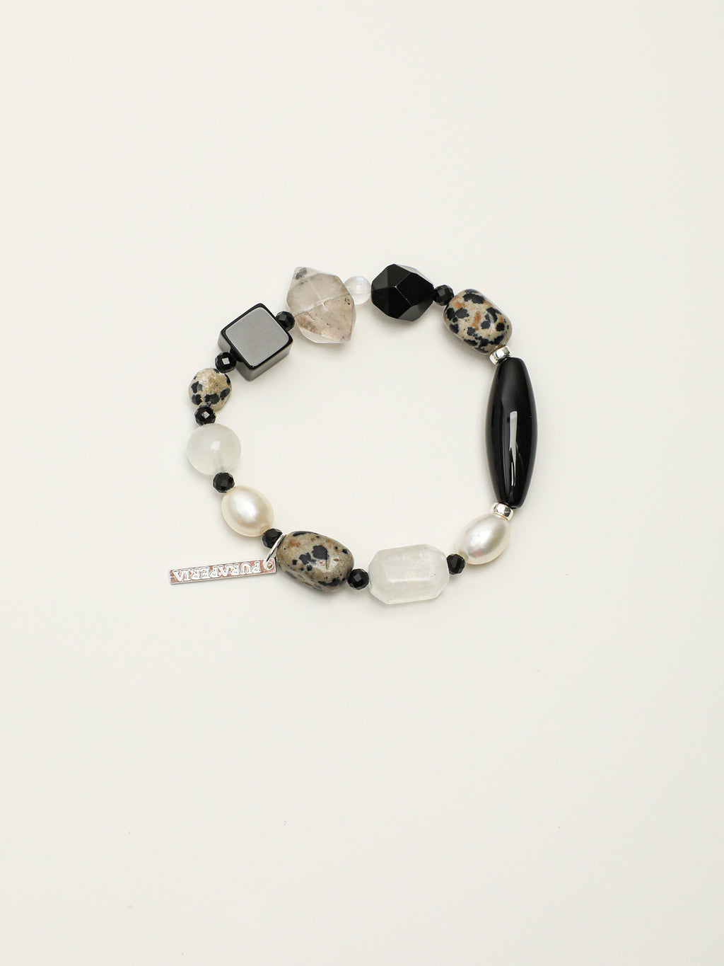 Black Agate Disc Stone Bracelet — blue moonstone round bead & freeform blue moonstone & S925 Sterling Silver | SENLORE