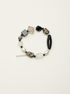 Black Agate Disc Stone Bracelet — blue moonstone round bead & freeform blue moonstone & S925 Sterling Silver | SENLORE
