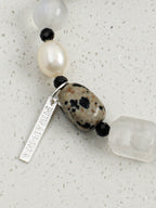 Black Agate Disc Stone Bracelet — blue moonstone round bead & freeform blue moonstone & S925 Sterling Silver | SENLORE