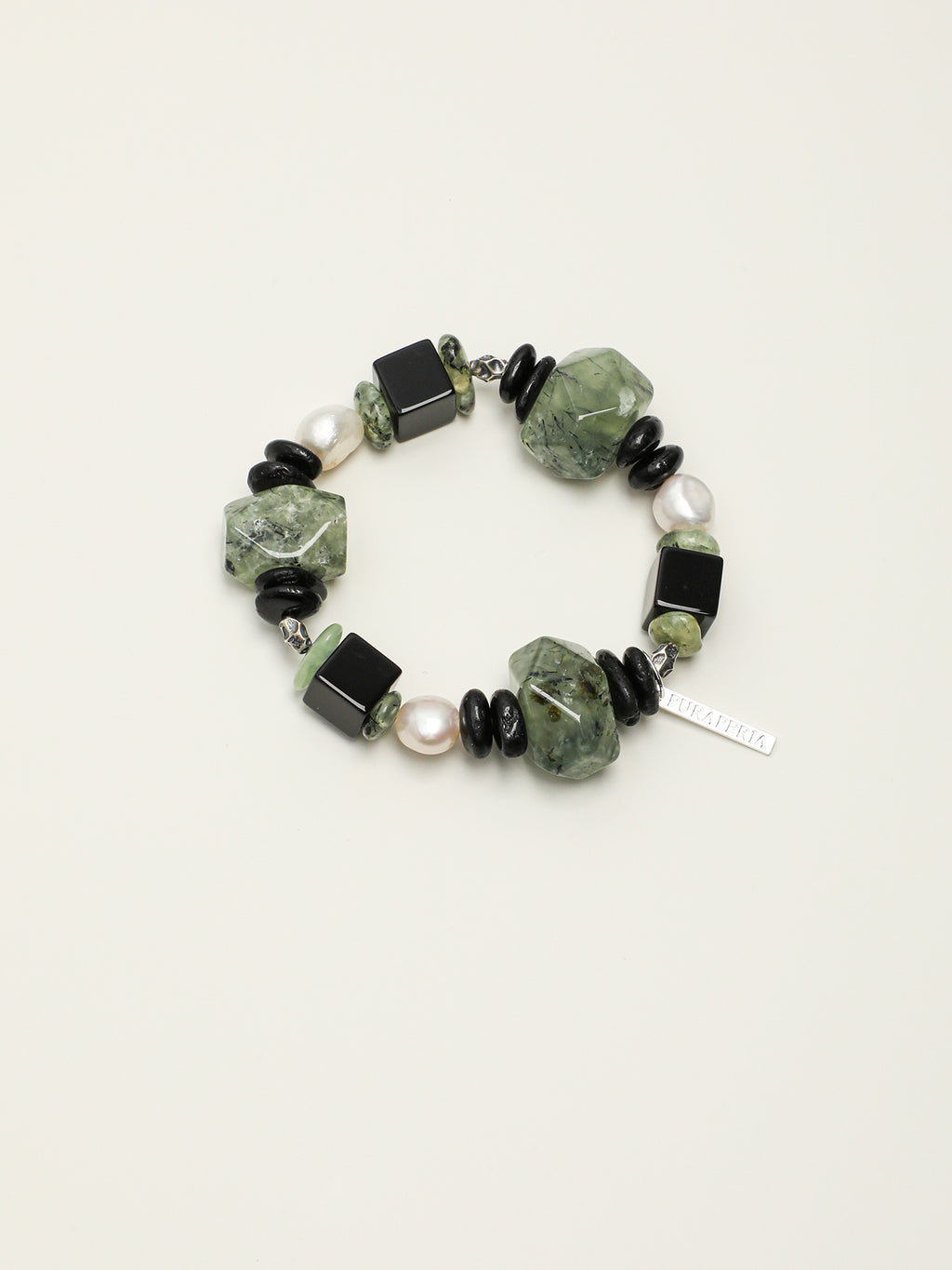 Prehnite Black Agate & Baroque Pearl Bracelet — Prehnite, Black Agate, Baroque Pearl & Silver | SENLORE