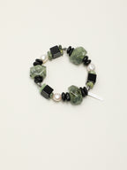 Prehnite Black Agate & Baroque Pearl Bracelet — Prehnite, Black Agate, Baroque Pearl & Silver | SENLORE