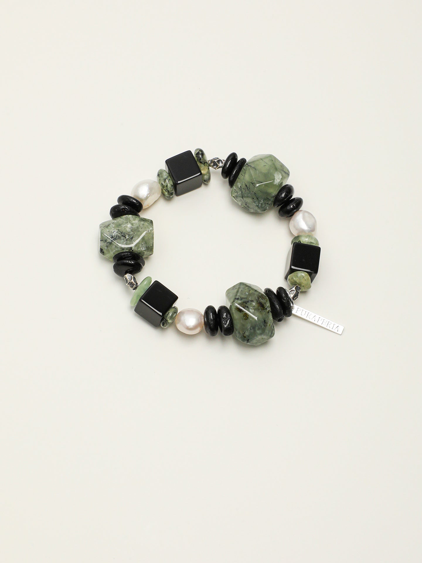 Prehnite Black Agate & Baroque Pearl Bracelet — Prehnite, Black Agate, Baroque Pearl & Silver | SENLORE