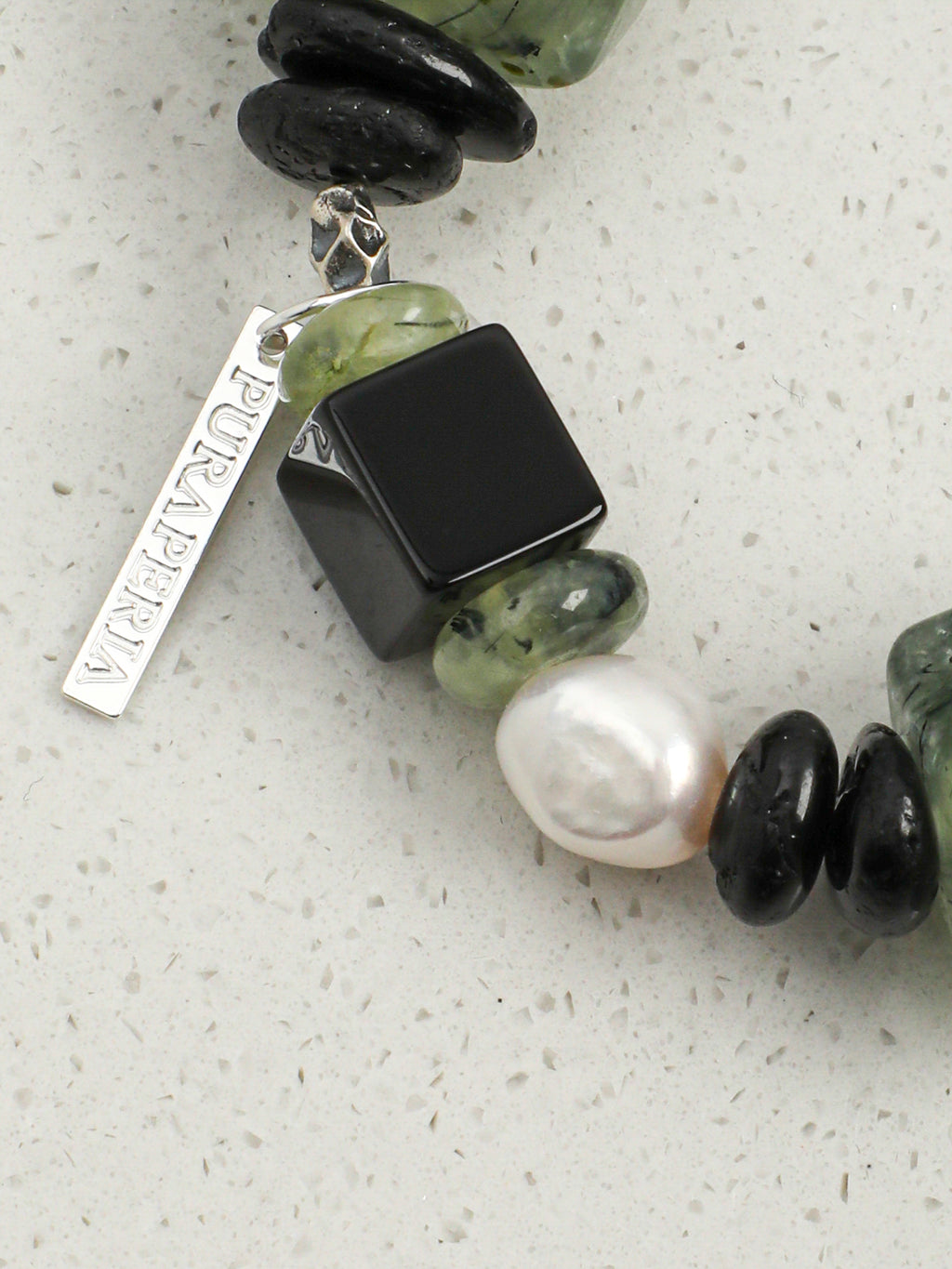 Prehnite Black Agate & Baroque Pearl Bracelet — Prehnite, Black Agate, Baroque Pearl & Silver | SENLORE