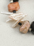 Pink Opal Baroque Bracelet — large freeform pink opal & large freeform black rutilated quartz & S925 Sterling Silver | SENLORE
