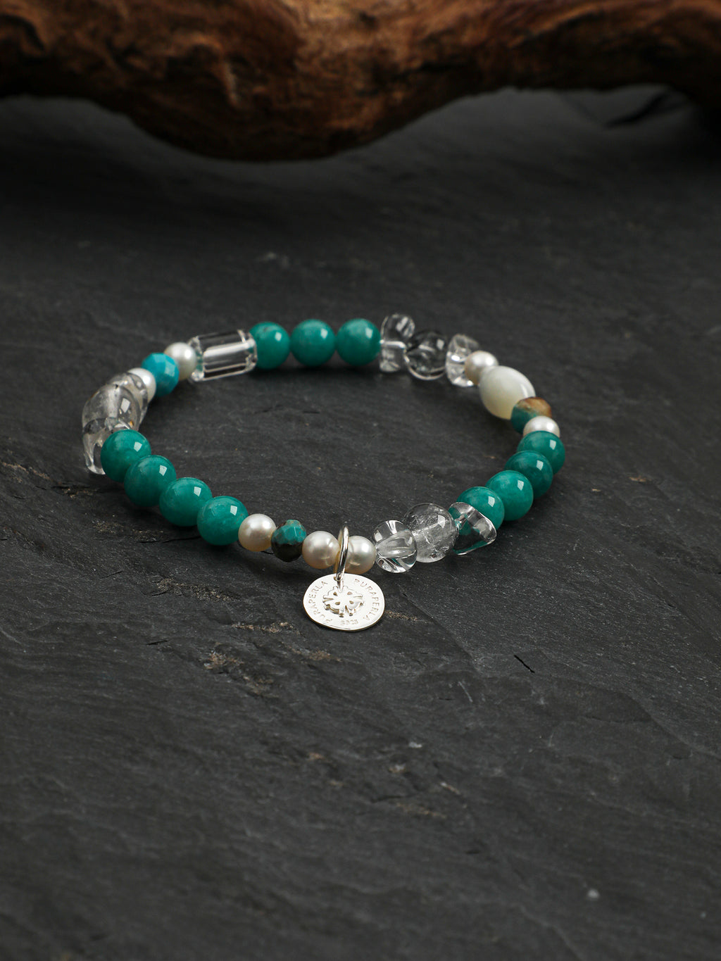 Blue Danube Crystal Bracelet — amazonite, turquoise, clear quartz, freshwater... | SENLORE