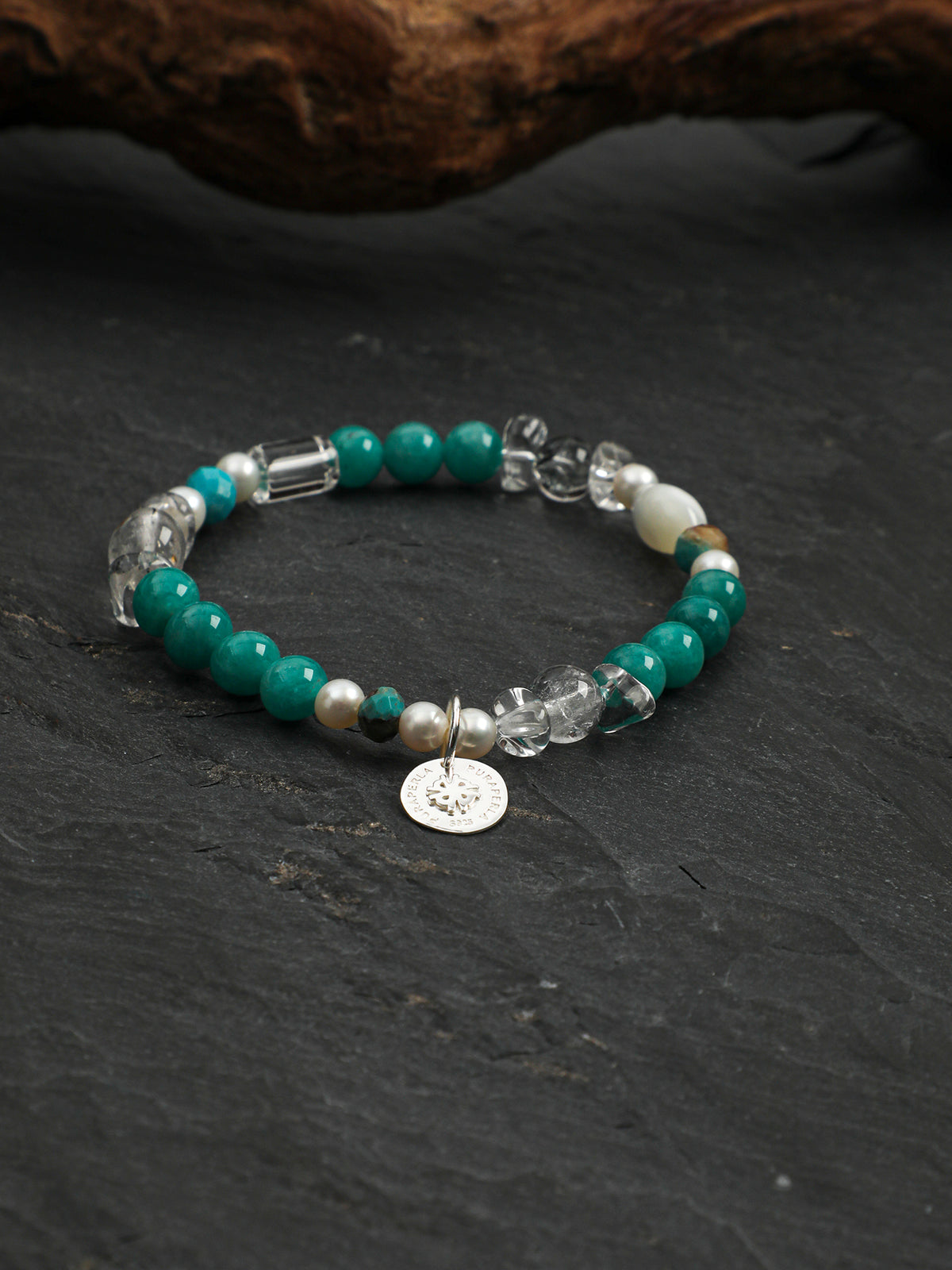 Blue Danube Crystal Bracelet — amazonite, turquoise, clear quartz, freshwater... | SENLORE