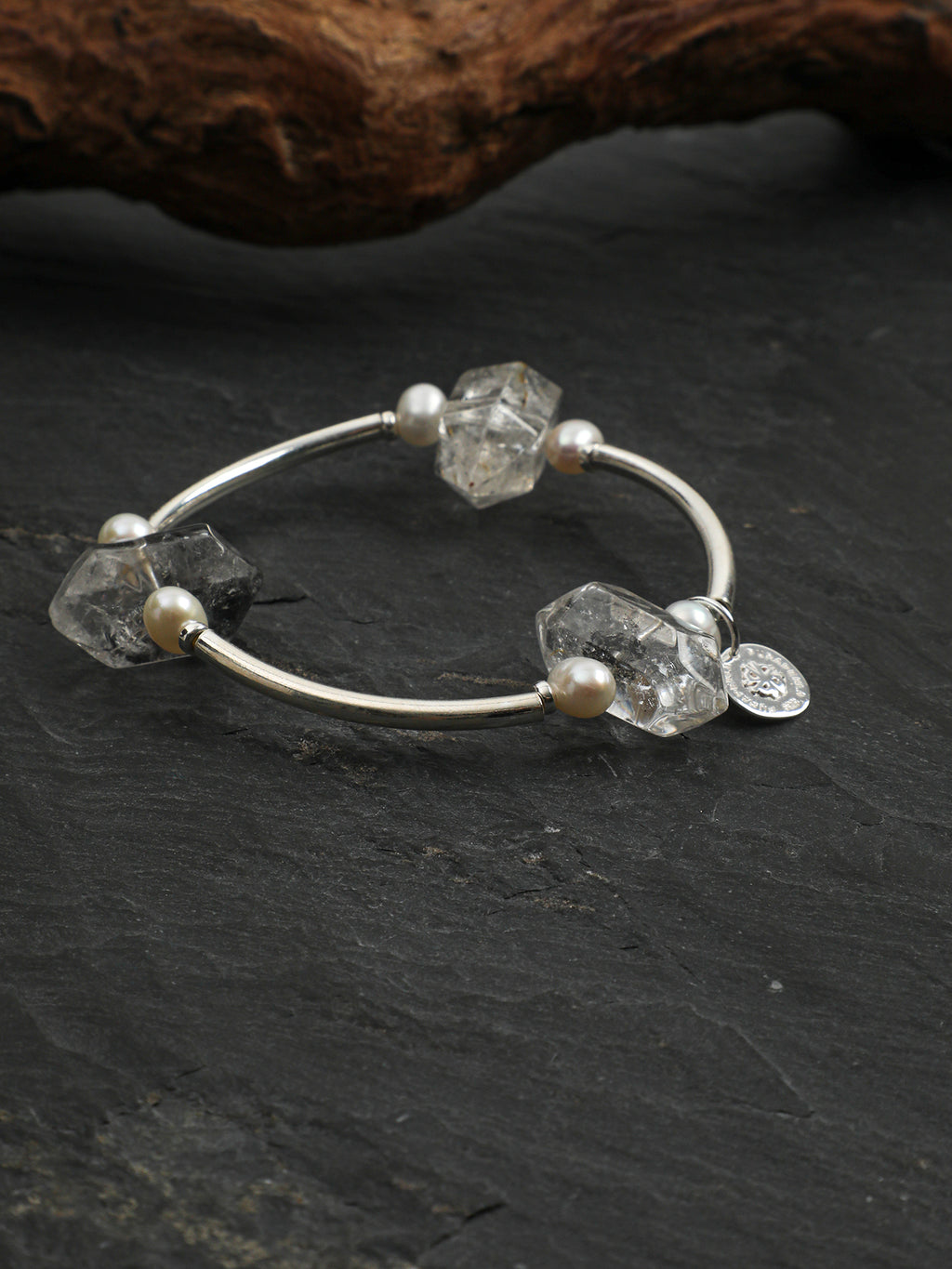 Black Galaxite Double-Point Sterling Silver Bracelet — Black Galaxite & Sterling Silver | SENLORE