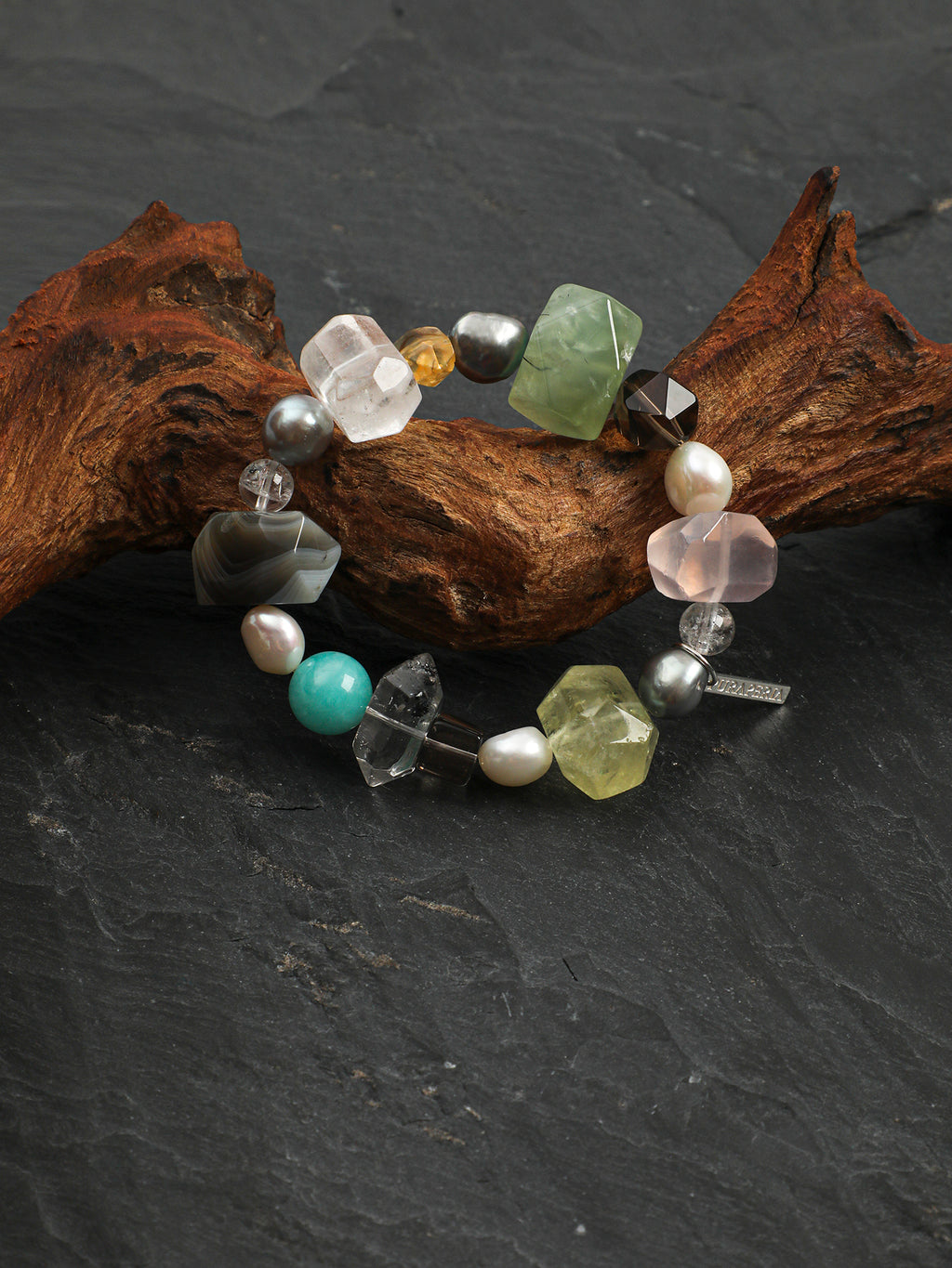 Rainbow Crystal Freeform & Baroque Pearl Bracelet — Mixed Gemstones, Baroque Pearl & Sterling Silver | SENLORE