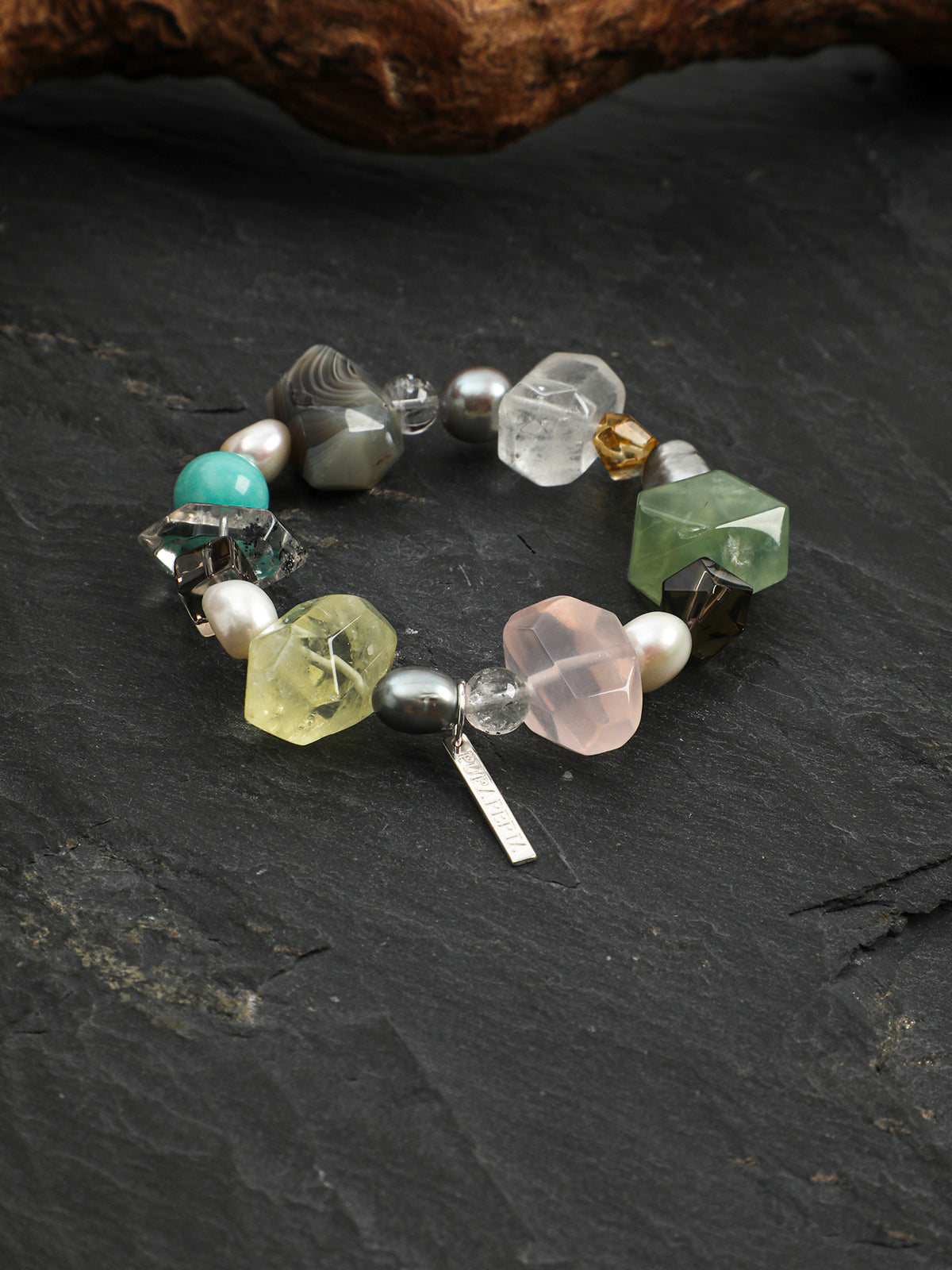 Rainbow Crystal Freeform & Baroque Pearl Bracelet — Mixed Gemstones, Baroque Pearl & Sterling Silver | SENLORE