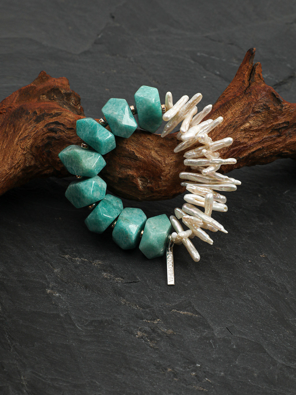 Amazonite & Baroque Pearl Toothpick Bracelet — Amazonite, Baroque Pearl & Sterling Silver | SENLORE