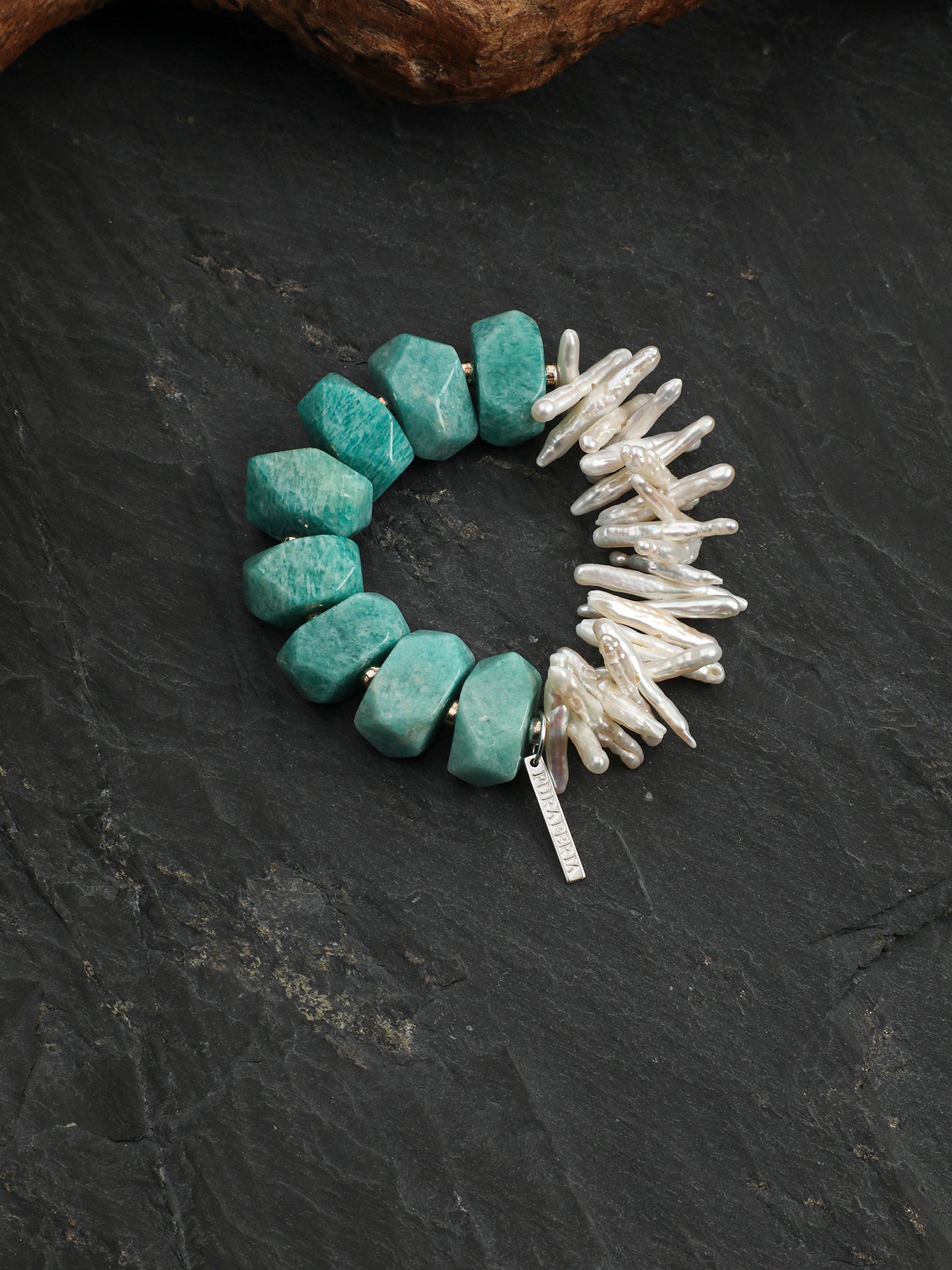 Amazonite & Baroque Pearl Toothpick Bracelet — Amazonite, Baroque Pearl & Sterling Silver | SENLORE
