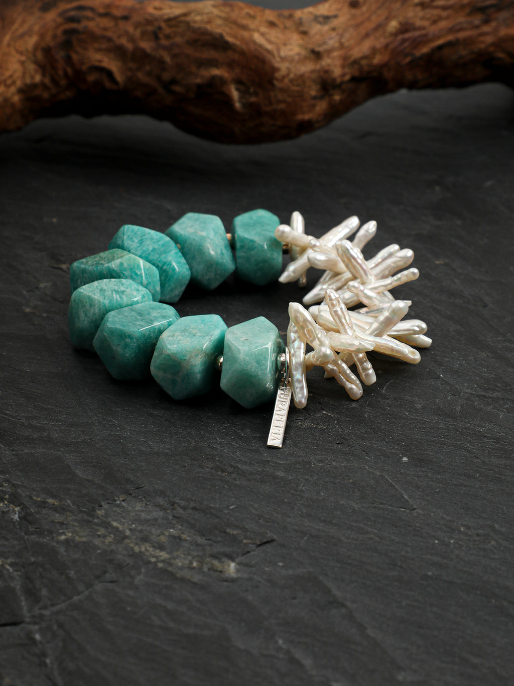 Amazonite & Baroque Pearl Toothpick Bracelet — Amazonite, Baroque Pearl & Sterling Silver | SENLORE