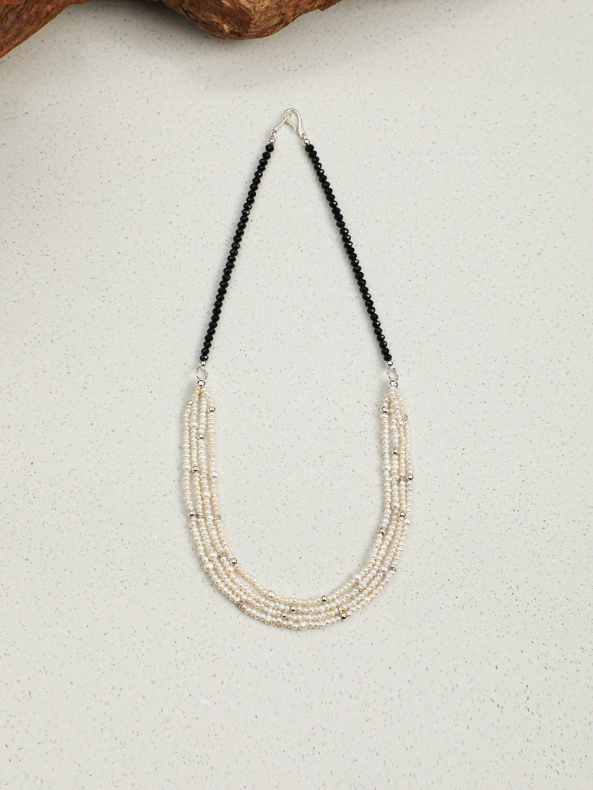 Black Tourmaline Layered Pearl Necklace — Black Tourmaline, Pearl & Sterling Silver | SENLORE