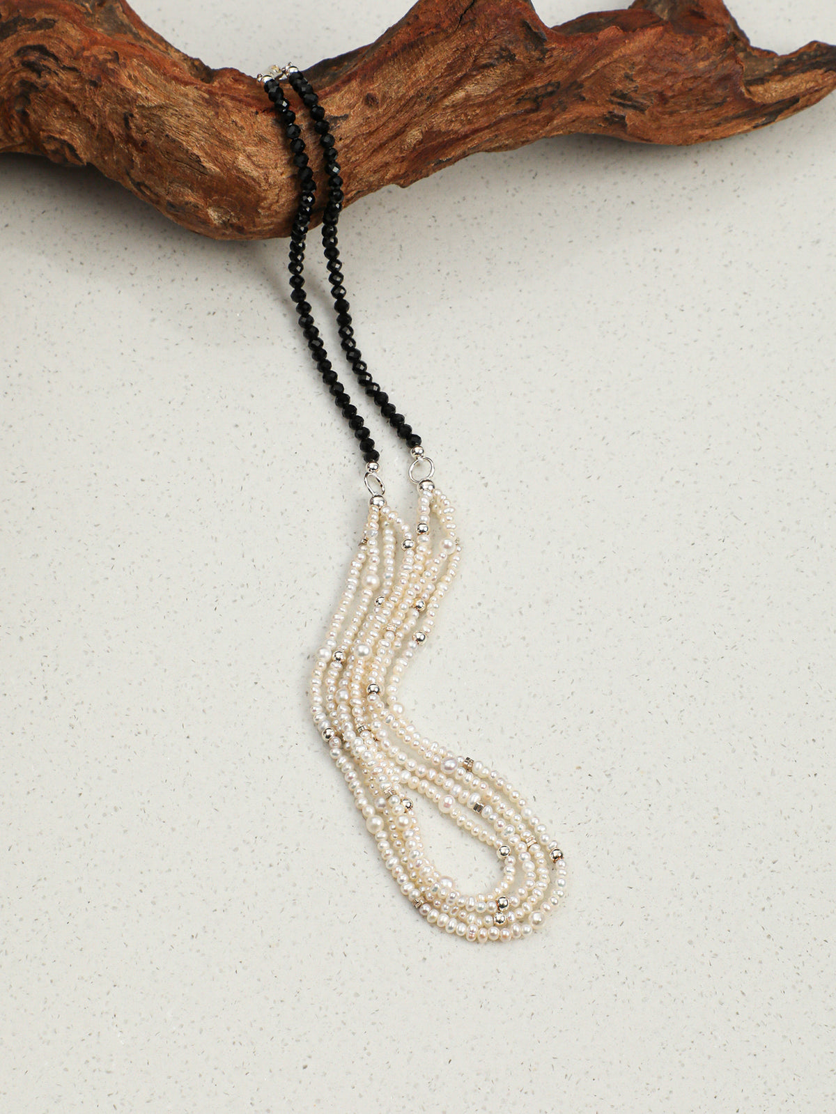 Black Tourmaline Layered Pearl Necklace — Black Tourmaline, Pearl & Sterling Silver | SENLORE
