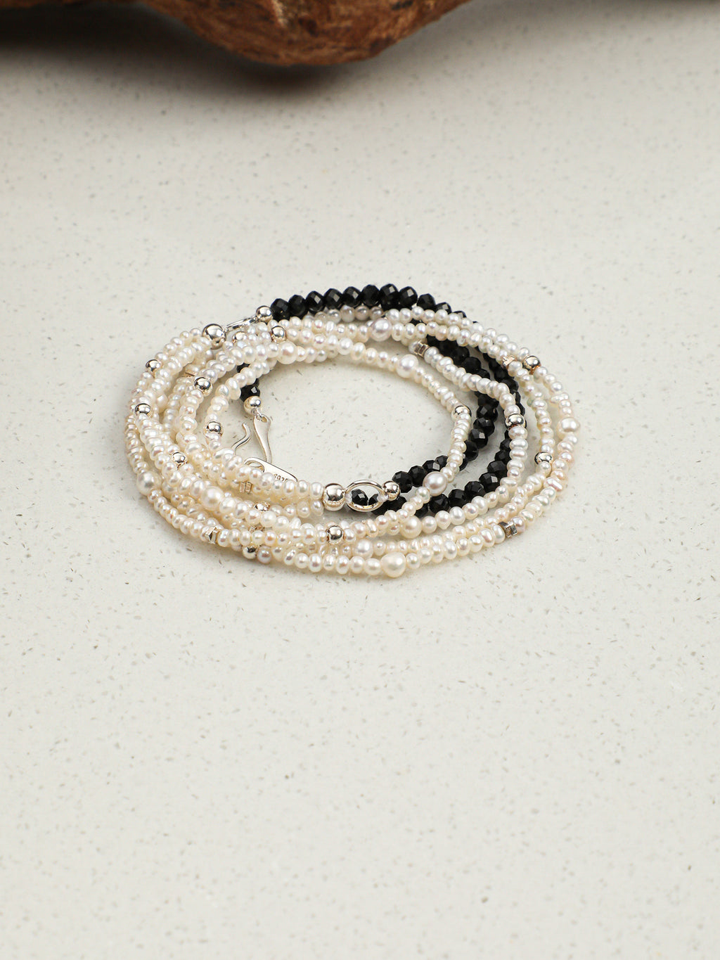 Black Tourmaline Layered Pearl Necklace — Black Tourmaline, Pearl & Sterling Silver | SENLORE
