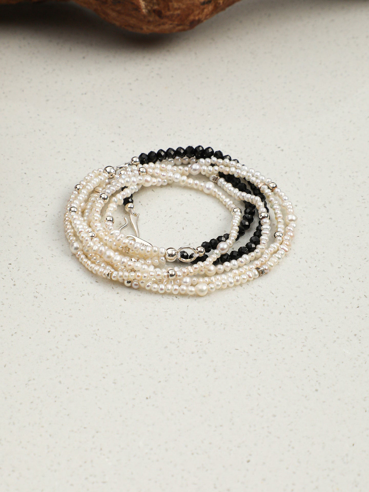 Black Tourmaline Layered Pearl Necklace — Black Tourmaline, Pearl & Sterling Silver | SENLORE