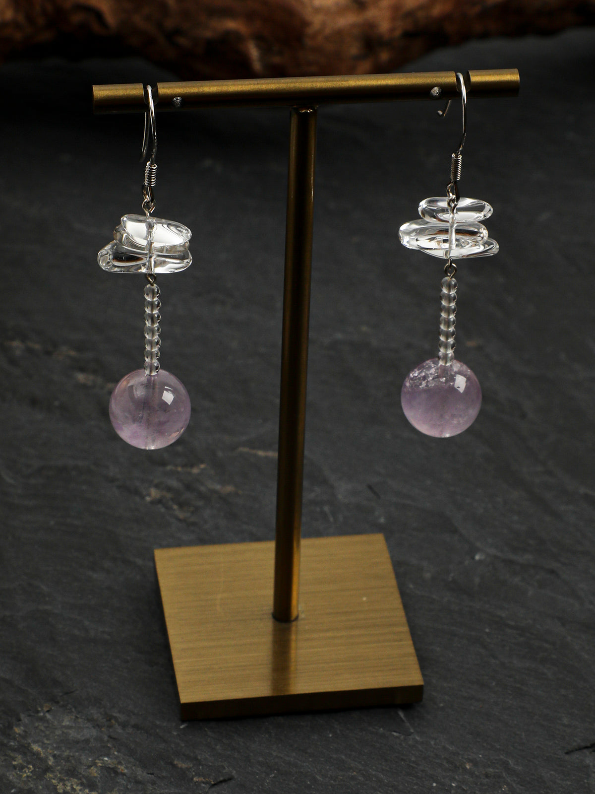 Amethyst Fang Vintage Drop Earrings — Amethyst, Clear Quartz & Sterling Silver | SENLORE