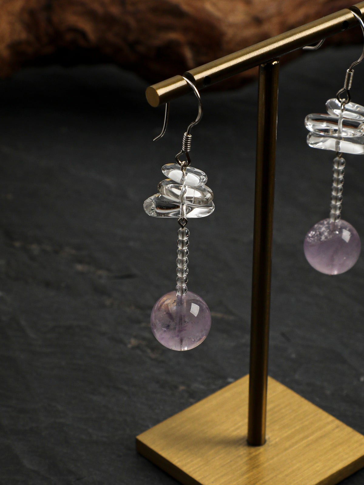 Amethyst Fang Vintage Drop Earrings — Amethyst, Clear Quartz & Sterling Silver | SENLORE