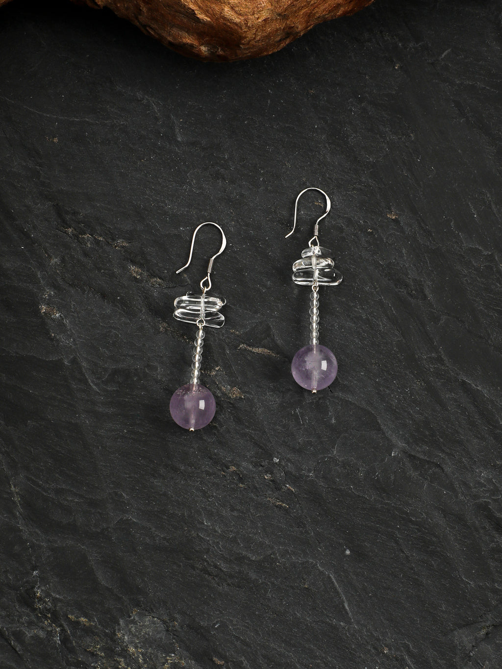 Amethyst Fang Vintage Drop Earrings — Amethyst, Clear Quartz & Sterling Silver | SENLORE