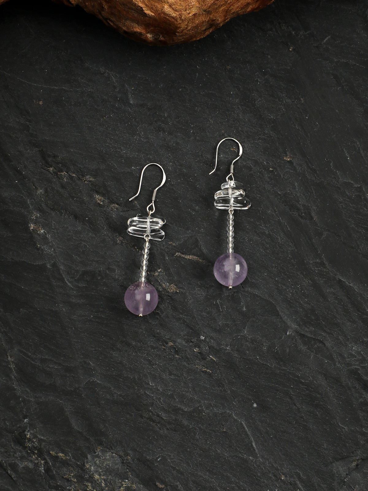 Amethyst Fang Vintage Drop Earrings — Amethyst, Clear Quartz & Sterling Silver | SENLORE