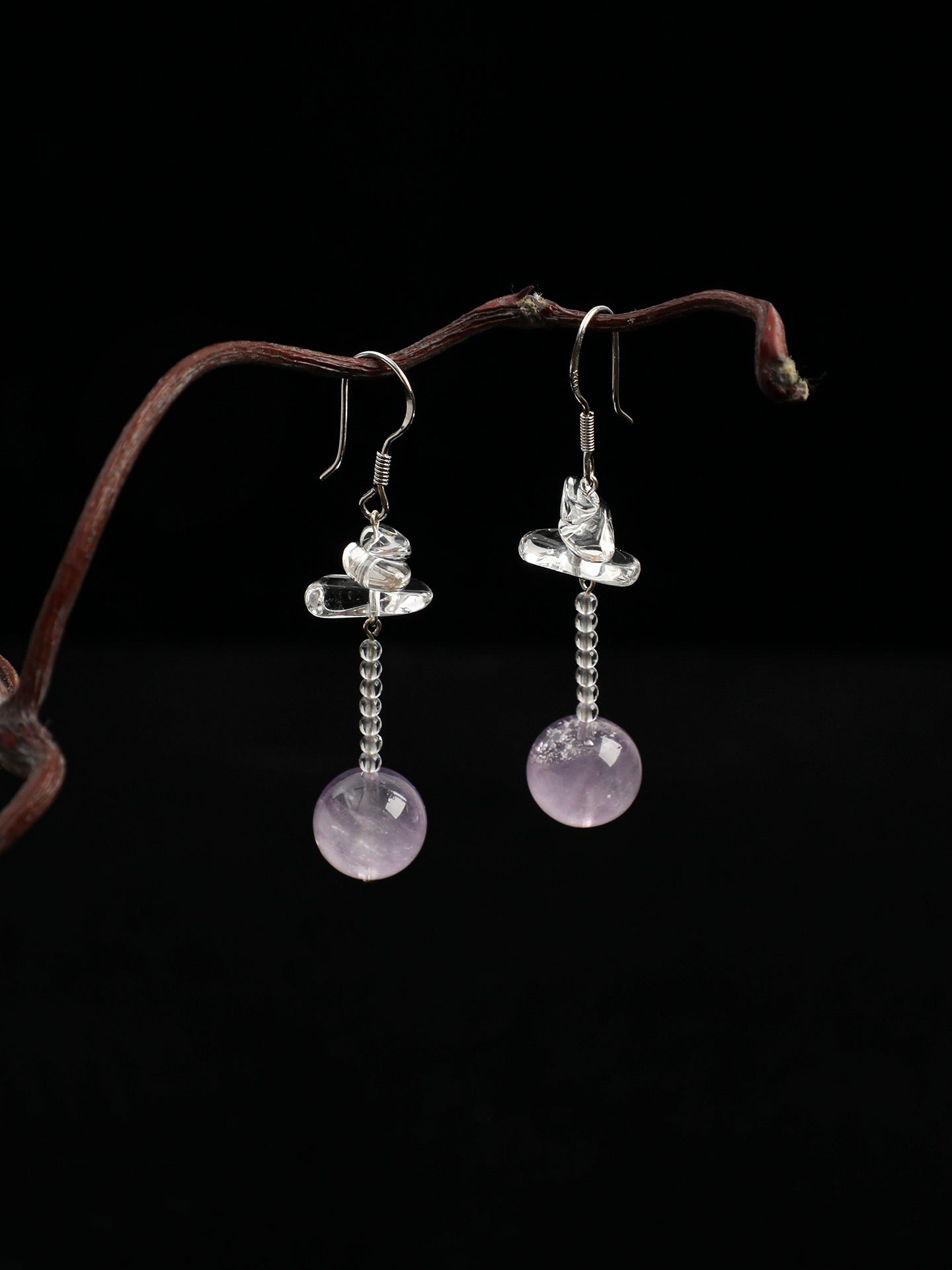 Amethyst Fang Vintage Drop Earrings — Amethyst, Clear Quartz & Sterling Silver | SENLORE