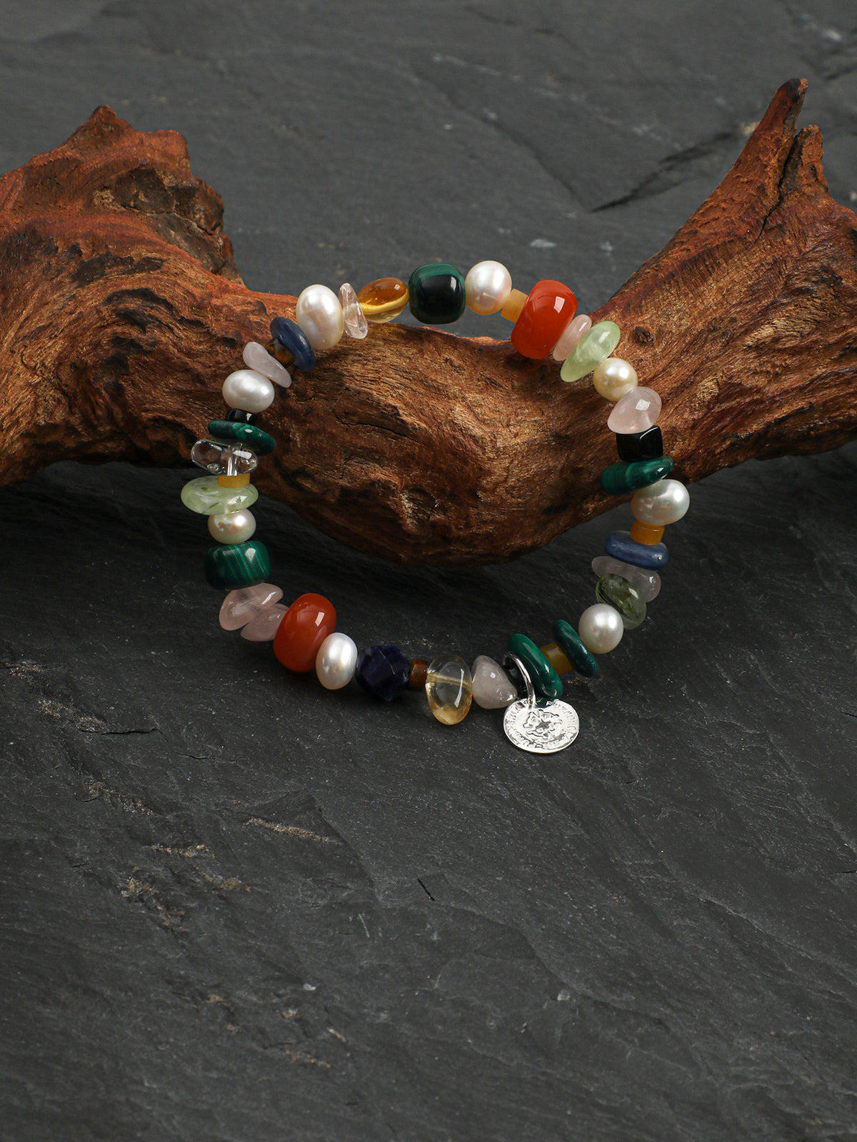 South Red Agate & Rainbow Crystal Bracelet — South Red Agate, Malachite & Sterling Silver | SENLORE