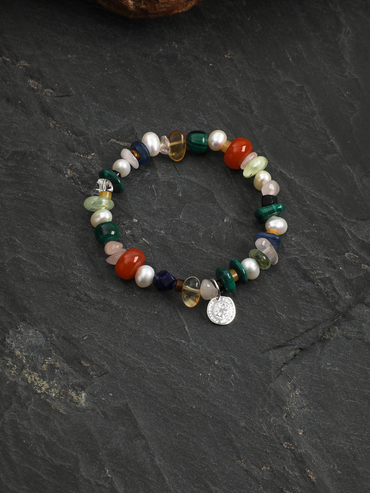 South Red Agate & Rainbow Crystal Bracelet — South Red Agate, Malachite & Sterling Silver | SENLORE