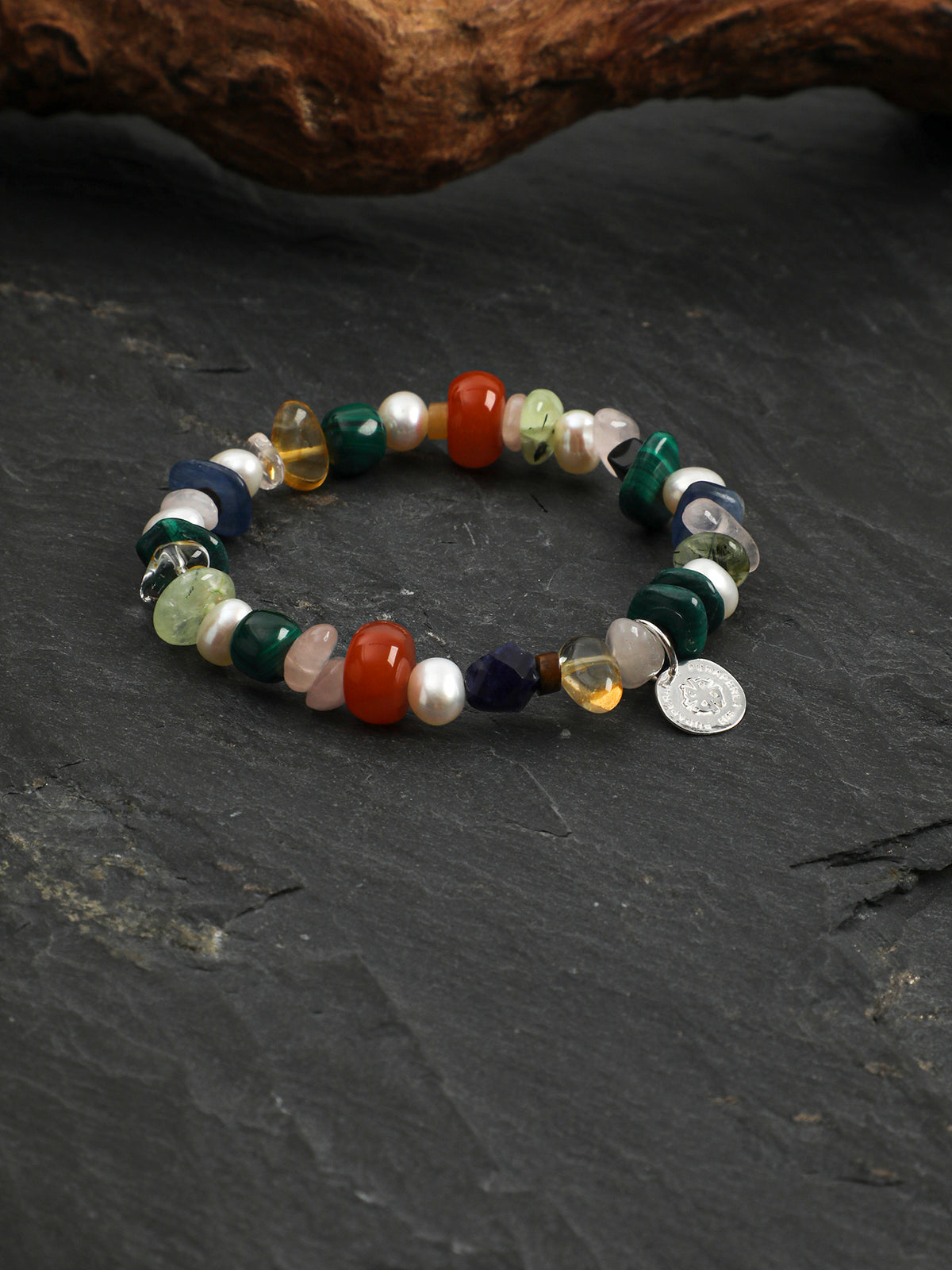 South Red Agate & Rainbow Crystal Bracelet — South Red Agate, Malachite & Sterling Silver | SENLORE