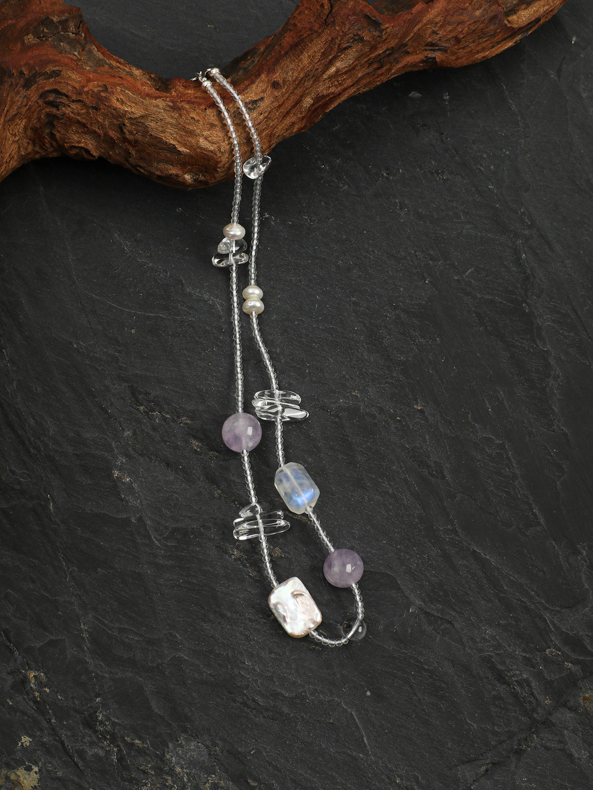 Minimal Clear Quartz & Baroque Pearl Necklace — Clear Quartz, Baroque Pearl & Sterling Silver | SENLORE