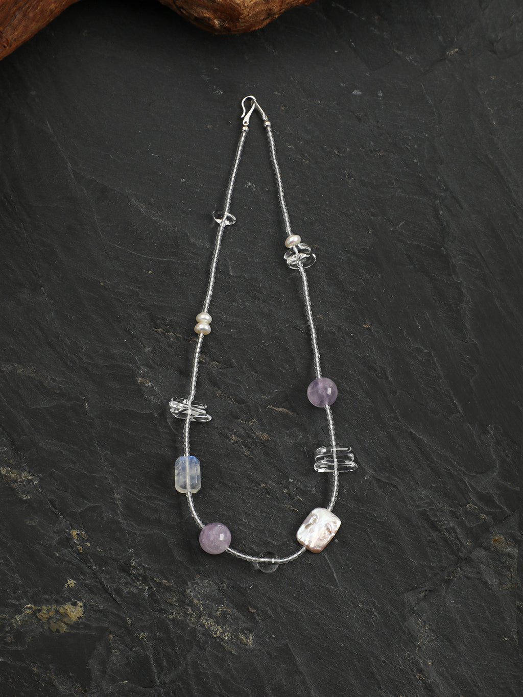Minimal Clear Quartz & Baroque Pearl Necklace — Clear Quartz, Baroque Pearl & Sterling Silver | SENLORE