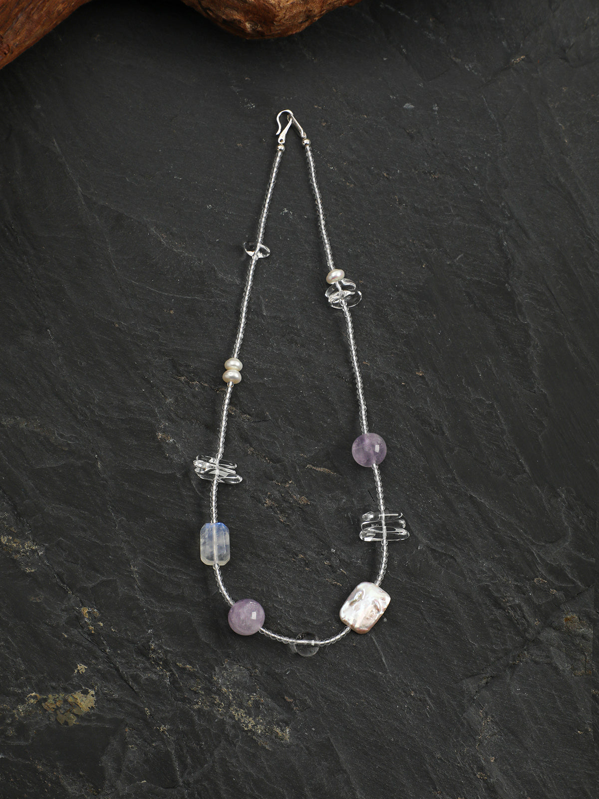 Minimal Clear Quartz & Baroque Pearl Necklace — Clear Quartz, Baroque Pearl & Sterling Silver | SENLORE