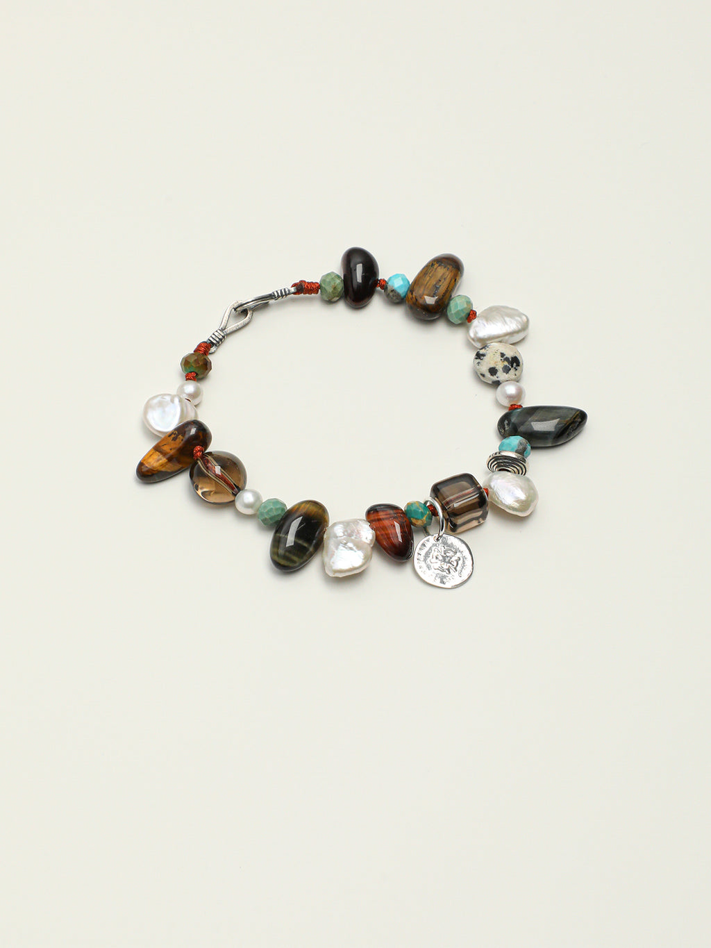 Tiger's Eye & Smoky Quartz Baroque Bracelet — tiger's eye, smoky quartz, phoenix stone, baroque pearl, Thai silver | SENLORE
